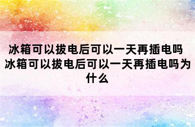 冰箱可以拔电后可以一天再插电吗 冰箱可以拔电后可以一天再插电吗为什么